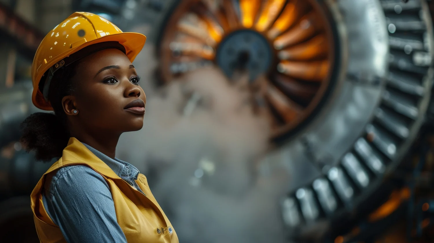 Industrial safety professional wearing head protection at a worksite